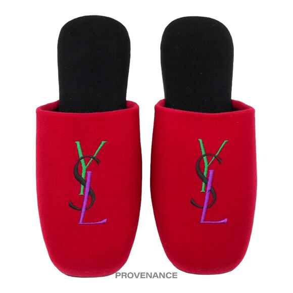 🔴 Yves Saint Laurent YSL Logo Slipper - Red Velour - Picture 1 of 6